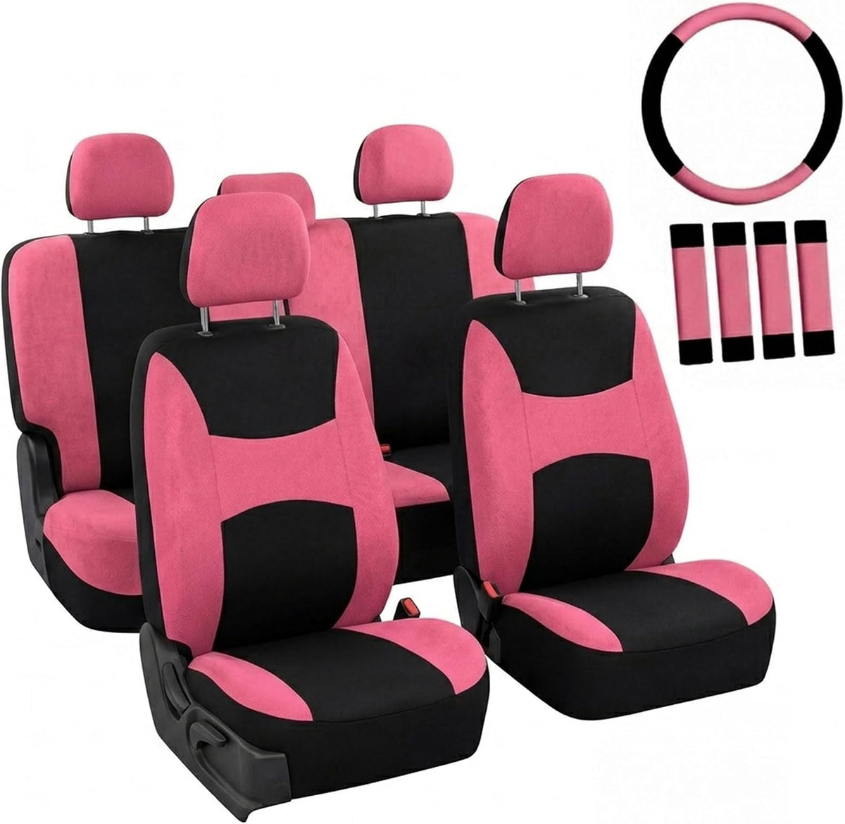 FH Group Full Set Cloth Car Seat Covers, Universal Fit Front and Split Bench Rear, Airbag Compatible, Washable for SUV, Sedan, Van - Black