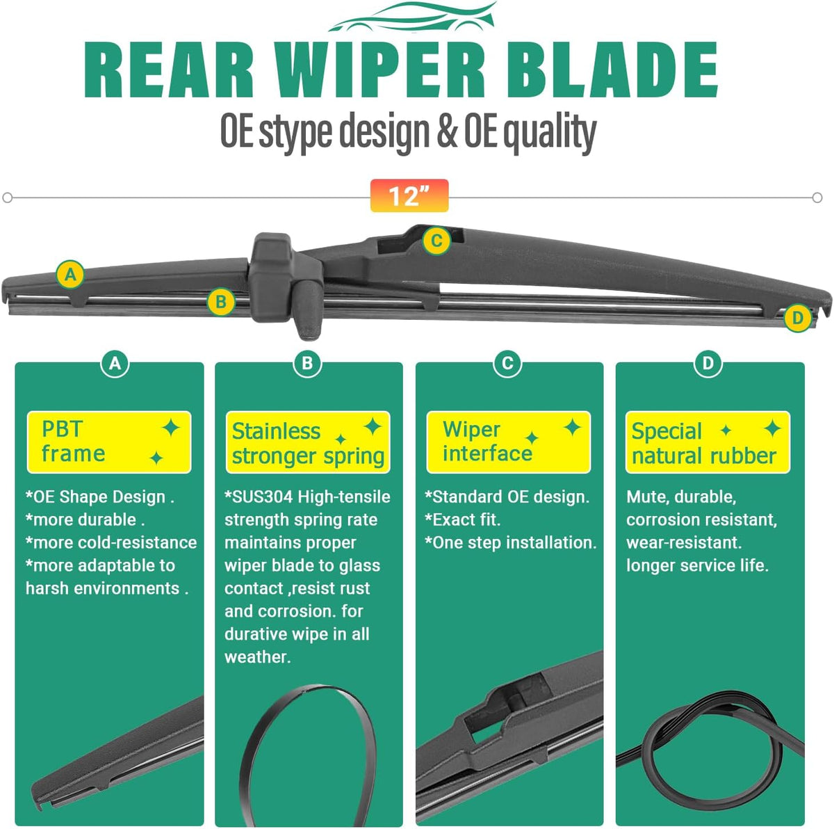 26" 16" 12" Windshield Wiper Blades Replacement for Toyota RAV4 2019 2020 2021 2022 2023 2024 2025 RAV 4 / Mazda 5 2006-2015 Premium All Weather Front Rear Wipers Set - OEM Quality (Pack of 3) - Colors D