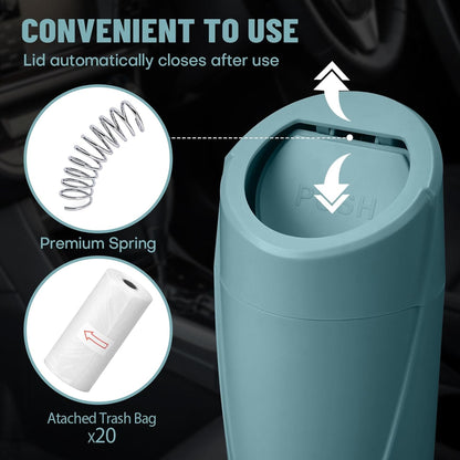 Car Trash Can Bin with Lid - Car Garbage Can Cup Holder - Pink Mini Leakproof Vehicle Garbage Bin with 20pcs Trash Bags - Automobile Organizers and Storage for Front Back Seat Accessories