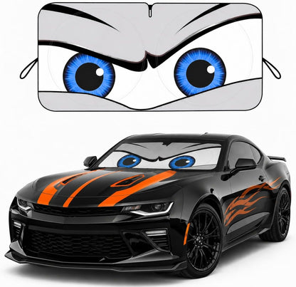 Car Windshield Sun Shade, Funny Cartoon Eyes Sun Visor for Car Windshield Universal Fits Sedan Compact Car Hatchback SUV, UV Heat Protection - 59 x 27.5