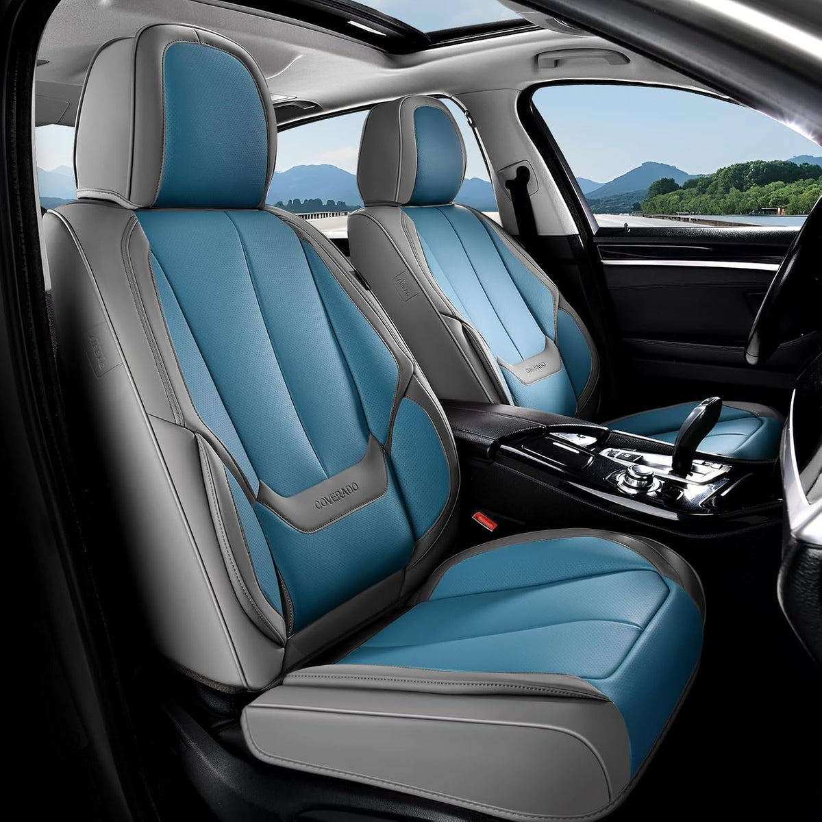 Coverado Seat Covers Full Set, Black Seat Covers for Cars 5 Seats, Car Seat Protector, Waterproof Nappa Leather Car Seat Cushion, Front and Rear Car Seat Cover Fit for Most Sedans SUV Pick-up Truck - Colors B