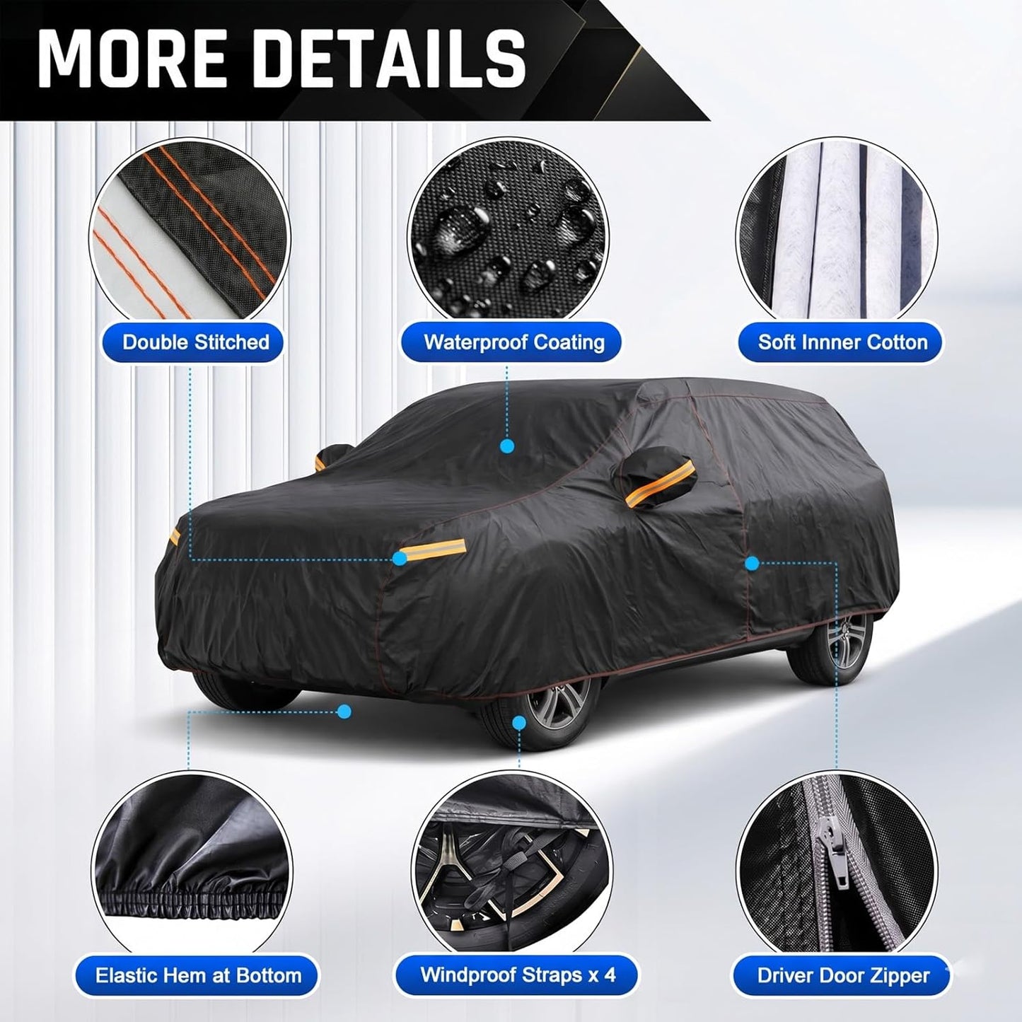 6 Layer Heavy Duty Car Cover Waterproof All Weather Protection with Cotton Liner, Full Exterior Outdoor Cover for Sun Rain Snow UV Protection, Fits Sedan 186-193 inchs