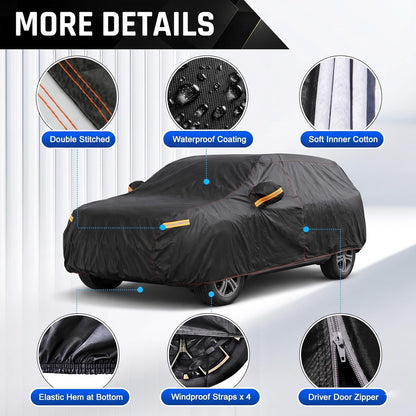 6 Layer Heavy Duty Car Cover Waterproof All Weather Protection with Cotton Liner, Full Exterior Outdoor Cover for Sun Rain Snow UV Protection, Fits Sedan 186-193 inchs