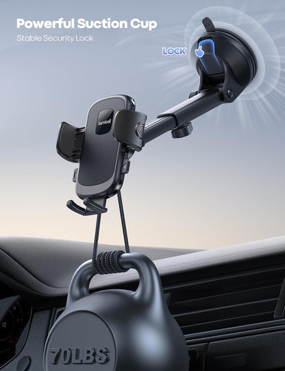Lamicall Car Phone Holder - [Strongest Military-Grade Suction Cup] 360° Rotation Phone Holders for Your Car Quick Release Adjustable Phone Mount for Car Dashboard for iPhone 17 16 Pro Max Galaxy Truck