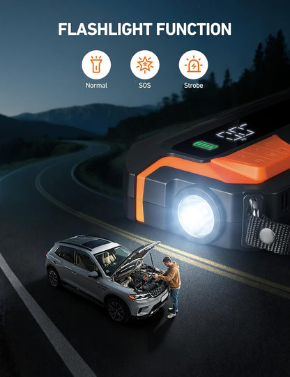 AstroAI S8 Air Jump Starter with Air Compressor, 3000A Peak Car Battery Jump Starter Portable (9.0 Gas/6.5L Diesel) with 150PSI Cordless Auto-Shutoff Tire Inflator, 12V Battery Charger Booster(Orange)