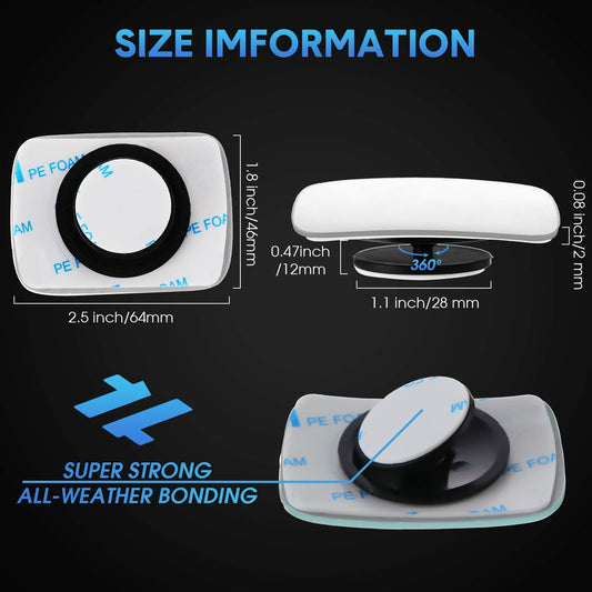 BBTO 4 Pcs Blind Spot Car Mirror 360 Convex Degree Adjustabe Glass Traffic Safety Rear View Mirror Spot Frameless Adjustable Self Adhesive Angle for Larger Image Exterior Accessories (Rectangle)