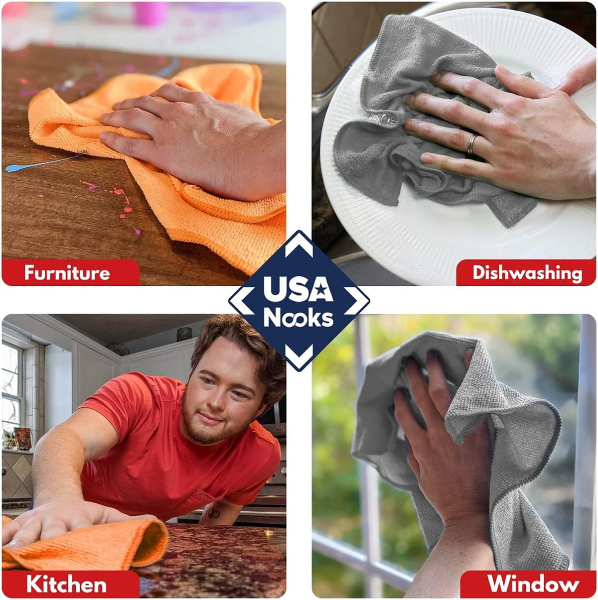 USANOOKS Premium 300GSM Microfiber Cleaning Cloth - 12.5"x12.5" High Performance - 1200 Washes, Ultra Absorbent Microfiber Towels for Cars Undercarriage, Rims & Engine Bay Cleaning - Microfiber Cloth
