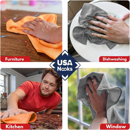 USANOOKS Premium 300GSM Microfiber Cleaning Cloth - 12.5"x12.5" High Performance - 1200 Washes, Ultra Absorbent Microfiber Towels for Cars Undercarriage, Rims & Engine Bay Cleaning - Microfiber Cloth