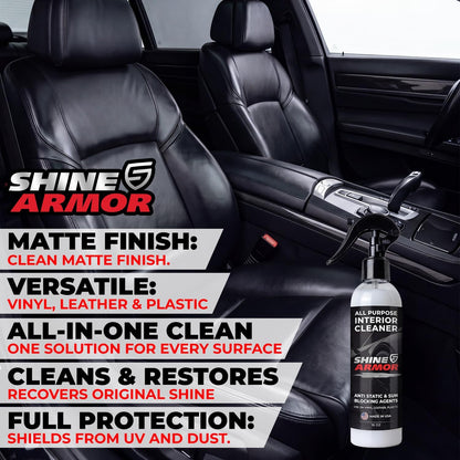 SHINE ARMOR Car Interior Cleaner & Protectant - Interior Detailer Spray with UV Defense, Streak-Free Car Cleaning Spray for Dashboard, Leather, Vinyl, Plastic & Rubber - Trucks, SUVs & RVs - 8 fl oz