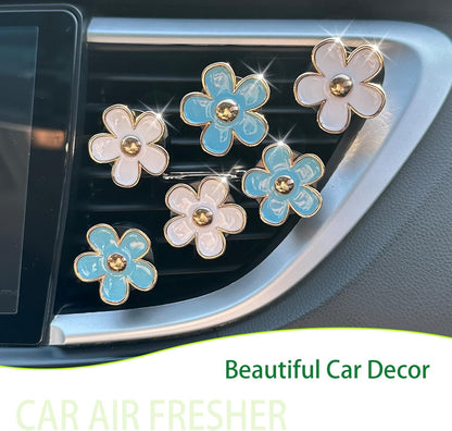 ORIESSE 6pcs Flowers Car Air Freshener Vent Clips Purple White Daisy Air Vent Clip Car Accessories for Women 3.3cm/3cm Flower Vehicle Interior Decor Refillable Diffuser