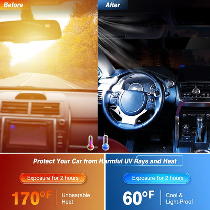 Car Windshield Sun Shade - Reflector Sunshade Offers Ultimate Protection for Car Interior, Cool Reflective Sun Blocker Fits Small Sedans, Mini SUVs