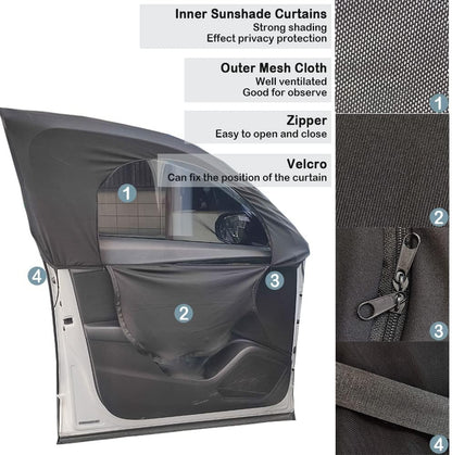 4PCS Car Window Shades with Zipper,Breathable Car Window Cover Baby Window Shades for Car,Camping Essentials Side Window Sun Shade for Privacy Protection Fits Most Cars