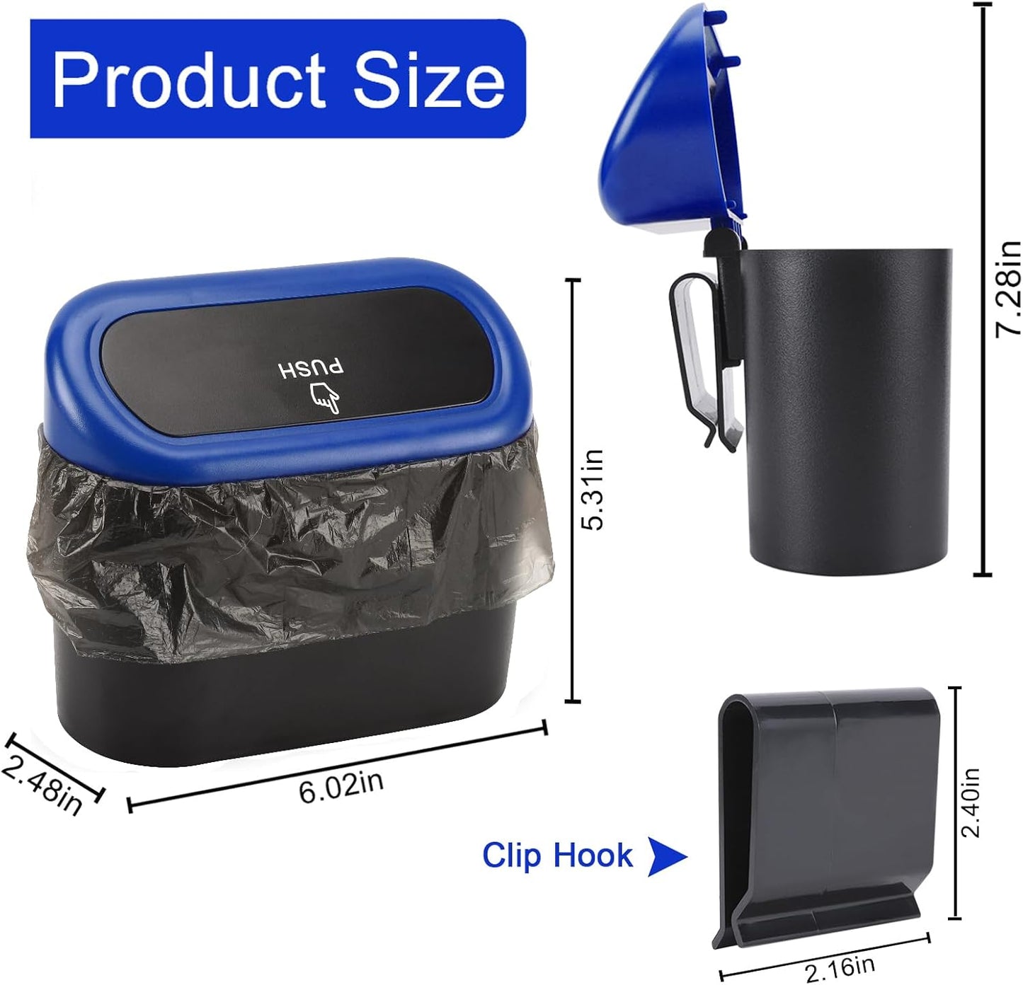 Accmor Car Trash Can with Lid, Mini Auto Dustbin Garbage Organizer Holder 2 Packs, Automotive Storage Container Bin with 60 Pcs Bags for Vehicle, Home, Office
