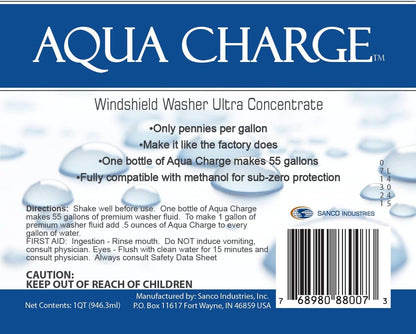 Sanco Industries Aqua Charge - Windshield Washer Fluid Ultra Concentrate, 1 Bottle Makes 55 Gallons - 32 Ounces
