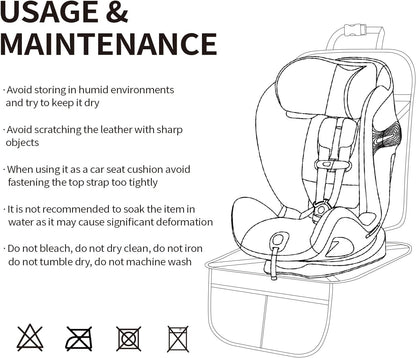 Viaviat Car Seat Protector Leather Waterproof Child Safety Seat Protector Cover with Thick Pad and 2 Large Pockets Durable Kick Mat for All Auto Seat (Beige)