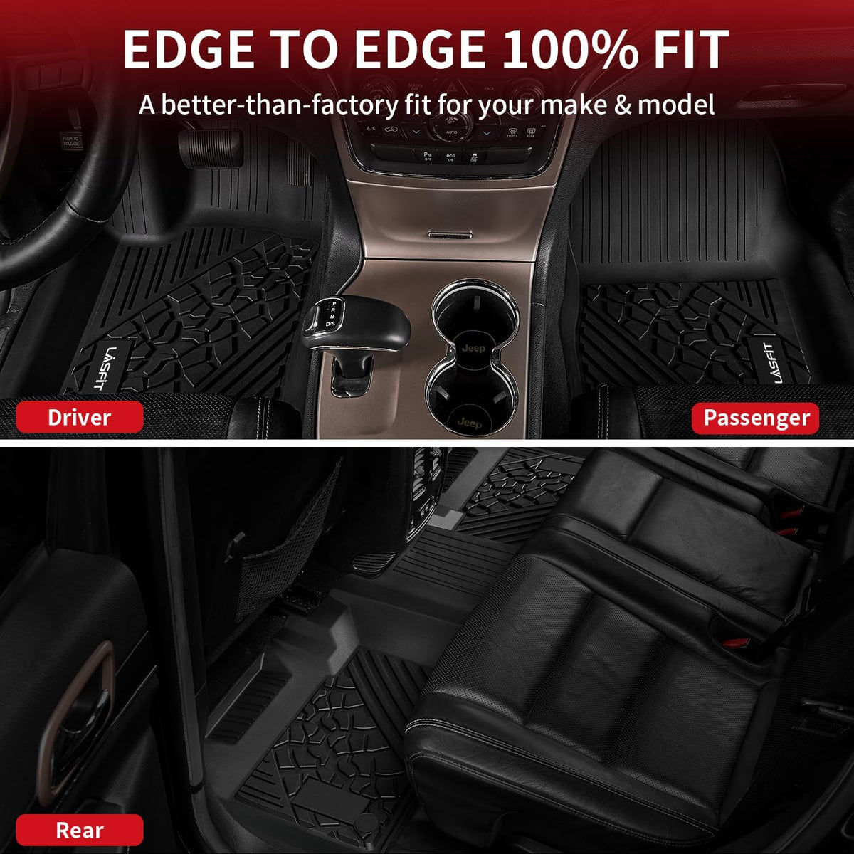 LASFIT Floor Mats for Jeep Grand Cherokee WL 2022-2025 2026 5-Seat (Include 4xe, NOT for L), All Weather TPE Custom Fit Car Mats Floor Liners Cargo Liner Cargo Mat Trunk Mat Black