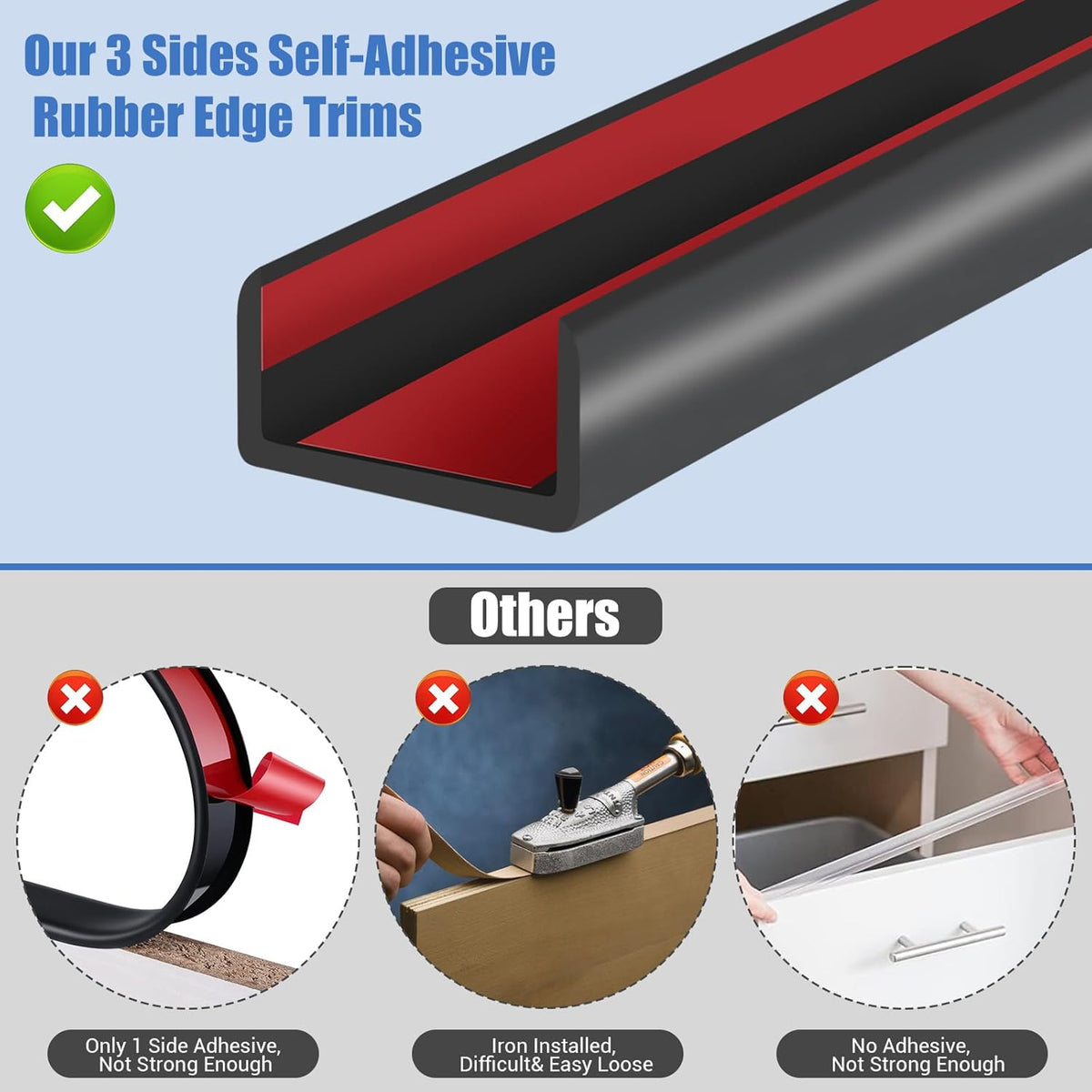 Rubber Edge Trim, Self-Adhesive Rubber Edge Trim, Edge Protector for Sheet Metal, EPDM Material, Fit 1/16"(1.0mm), Length 10Ft, Black Color, U Channel Edge Trim - Colors B