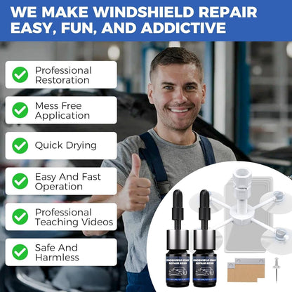 Windshield Chip Repair Kit, Car Cracked Windshield Repair Kit, Quick and Efficiency Glass Repair Tool for Fixing Bulls-Eye, Cracks and Star-Shape Cack,2 Pack