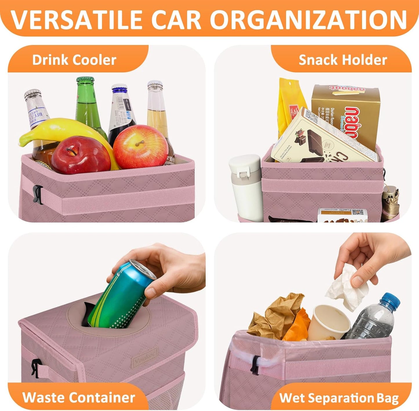 Vankor Car Trash Can Bin with Lid Hanging for Back Seat, Car Accessories for Women Men Leak Proof Automotive Garbage Cans Leakproof Vehicle Trash Can for Truck SUV Black