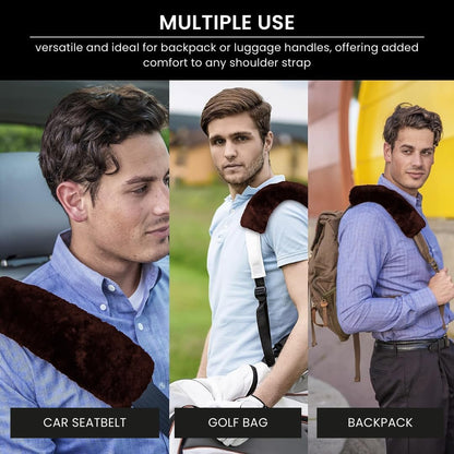 Andalus Brands 2 Pack Genuine Merino Wool Sheepskin Seat Belt Cover – Soft Shoulder Pad, Neck Cushion Protector – Authentic Car Accessories (Pearl)