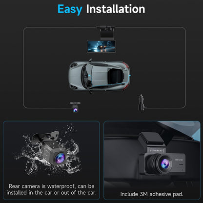 Ecomoment Dash Cam Front and Rear, 2.5K+1080P Car Camera with 32GB Card | WDR Night Vision, G-Sensor, 24H Parking Monitor, 3.16" IPS Screen, 170° Wide Angle, Supports up to 256GB Card