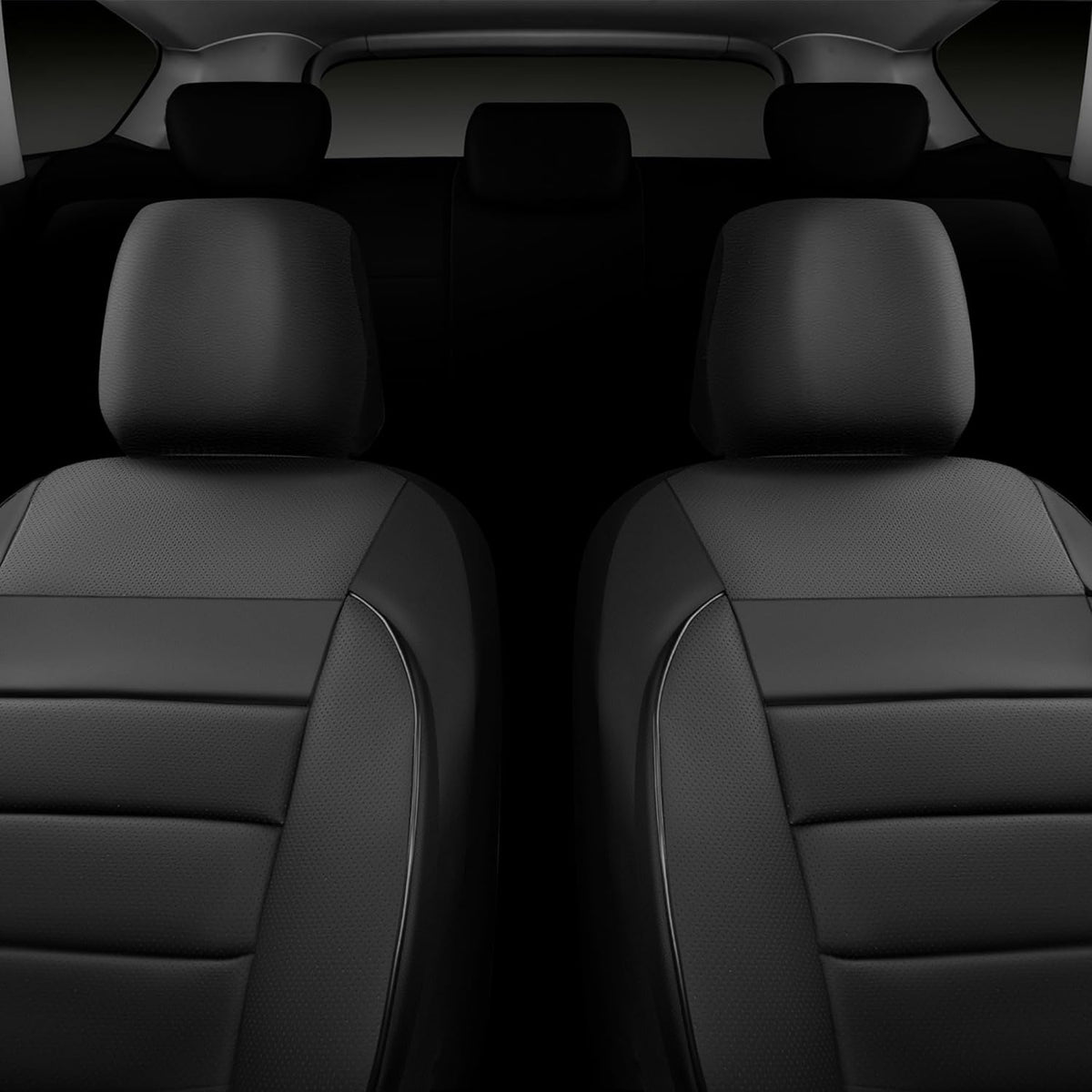 CAR PASS Faux Leather Car Seat Covers Front Seats Only, 3D Foam Support Car Seat Covers, Universal fit for Trucks Vans SUVs Sedans Automotive Comfortable, Airbag Compatible 2 Pieces Front Solid Black