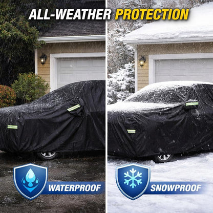 Car Cover Waterproof All Weather for Automobiles, Outdoor Full Exterior Covers for Sedan Black(Suggest Car Length from 194"-208")