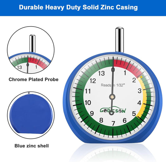 GODESON Dial Type Tire Tread Depth Gauge 88703 Professional for Motorcycle, car,Truck and Bus