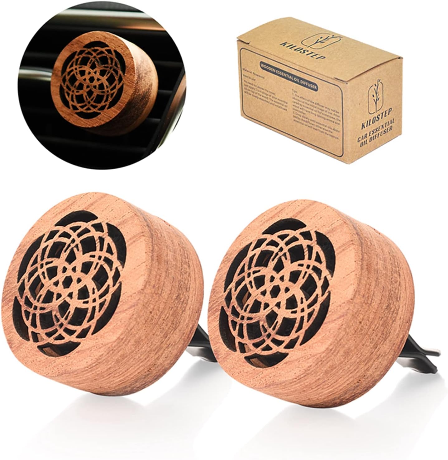 Essential Oil Car Diffuser, 2 PCS Car Aromatherapy Wood Diffuser with Vent Clip