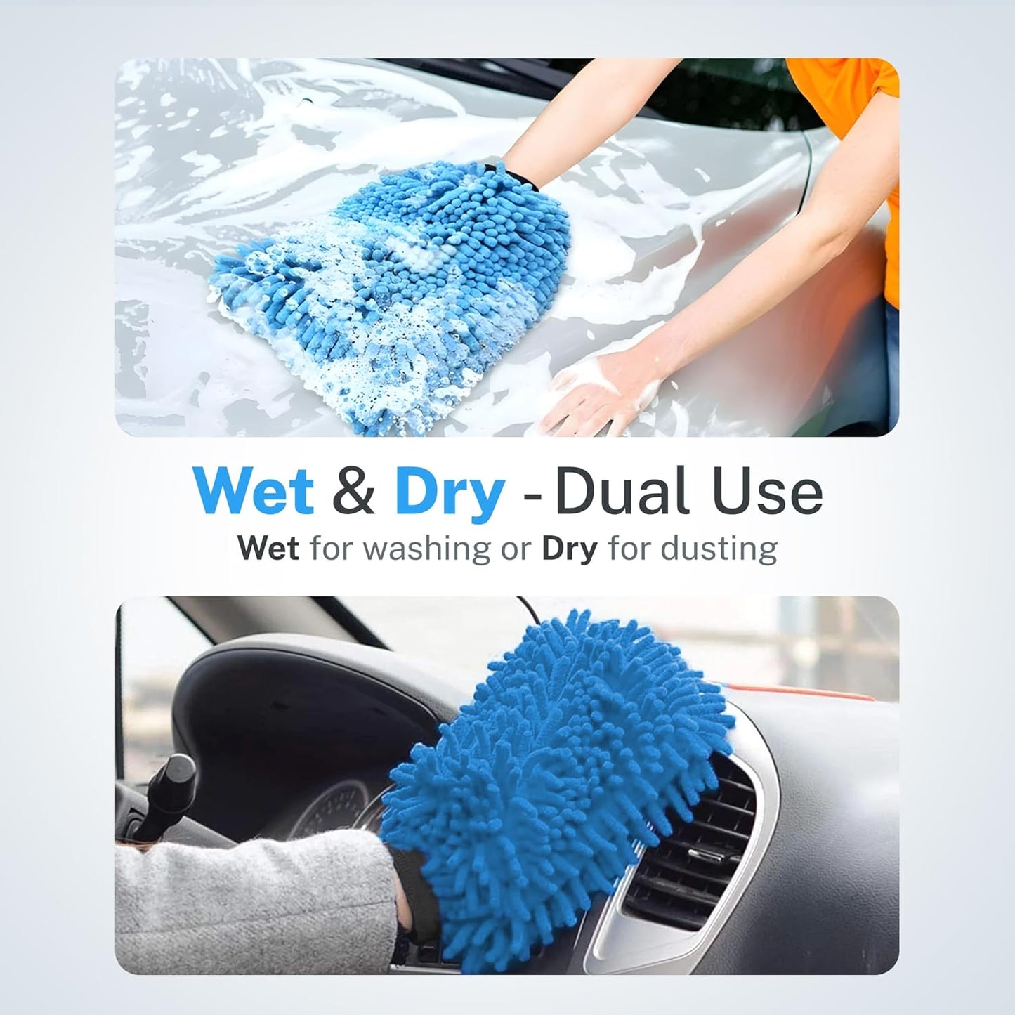 S.M. Arnold Snow White Professional Heavy-Duty Chenille Wash Mitt 8" x 11" - Ultra-Soft, Absorbent, Scratch-Free Car Wash Glove with Cuff, Ideal for Auto Detailing, Car Care, and Home Cleaning