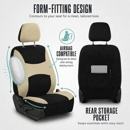 FH Group Full Set Cloth Car Seat Covers, Universal Fit Front and Split Bench Rear, Airbag Compatible, Washable for SUV, Sedan, Van - Black