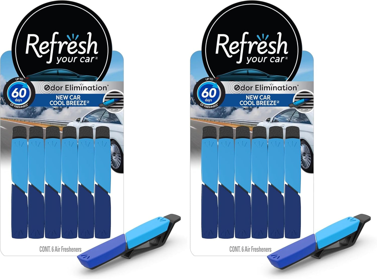 Refresh Your Car Air Freshener Vent Sticks, New Car / Cool Breeze Scent, 6 Pack, Dual Scent Car Vent Sticks