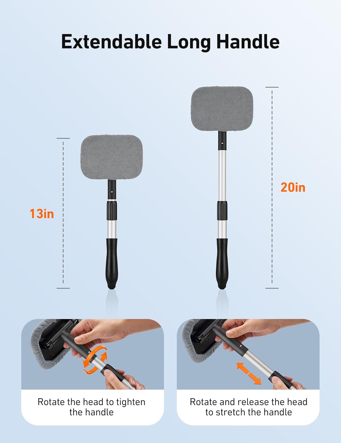 AstroAI Windshield Cleaner Tool, Microfiber Car Window Cleaner with 4 Reusable and Washable Microfiber Pads and Extendable Handle Auto Inside Glass Wiper Kit, Blue