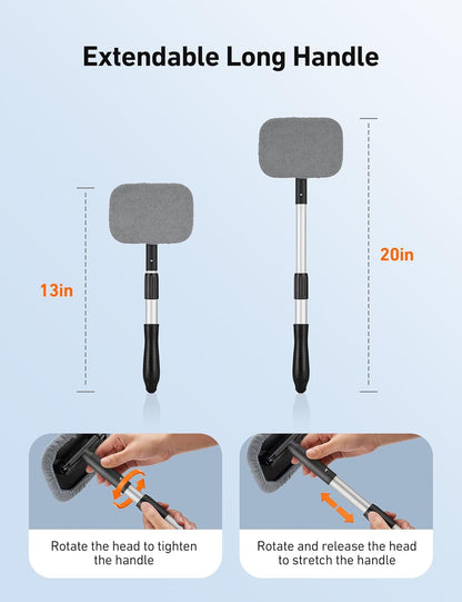 AstroAI Windshield Cleaner Tool, Microfiber Car Window Cleaner with 4 Reusable and Washable Microfiber Pads and Extendable Handle Auto Inside Glass Wiper Kit, Blue