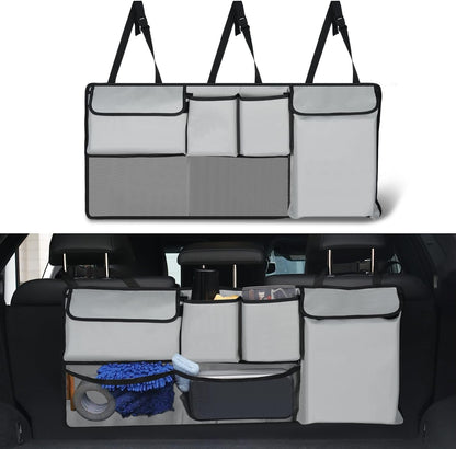 UYYE Trunk Hanging Organizer, Backseat Bag, Car Interior Accessories with 4 Pockets & 2 Mesh Pouches for Groceries, Will Provide More Storage Trunk Space for SUV, Jeep, MPVs