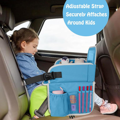 MENZOKE Kids Travel Tray for Toddler Car Seat, Road Trip Activities for Kids with iPad Holder Stand & Dry Erase Board, Road Trip Essentials Accessories Lap Tray as Travel Gifts for Kid, Pink