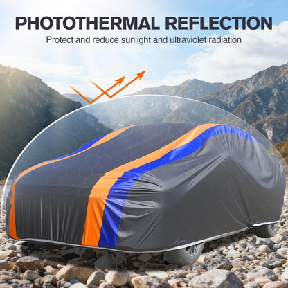 Car Cover Waterproof All Weather for Automobiles, 6 Layers Outdoor Full Exterior Cover Rain Sun UV Snowproof Protection with Zipper Cotton, Mirror Pocket for Sedan (190-195 inch)