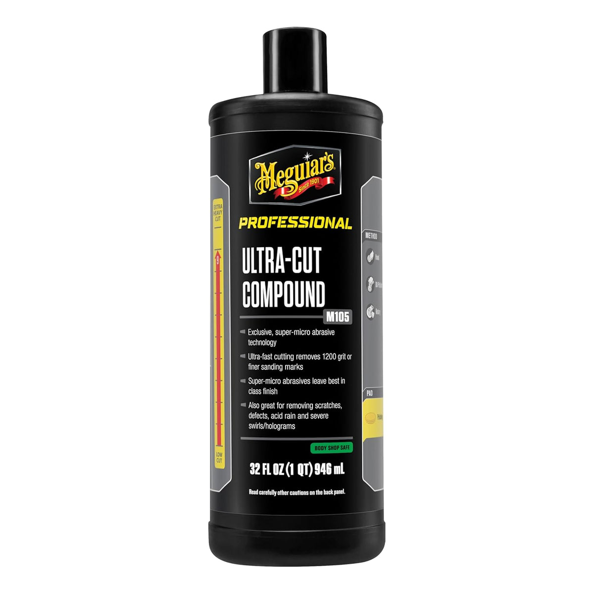 Meguiar’s Mirror Glaze M105 Ultra-Cut Compound, Car Rubbing Compound for Removing Scratches and Heavy Swirls While Adding Shine, Safe and Effective on All Glossy Car Paint and Clear Coats, 8 oz