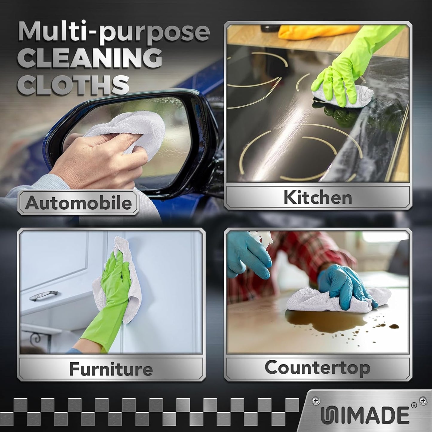 UNIMADE Microfiber Cleaning Cloth, 100 Pack Microfiber Towels for Cars Commercial Grade Work Rags Bulk Detailing Cloth for Automotive Bar Mechanic Restaurant Garage Housekeeping, 11.5"x 11.5", Grey