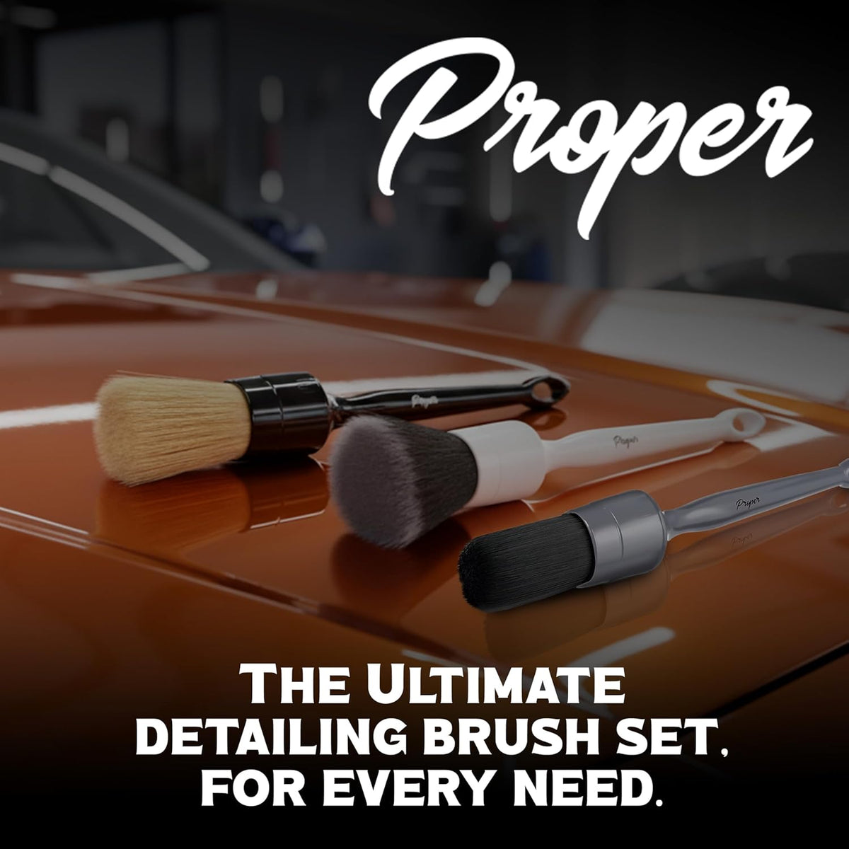 Premium Car Detailing Brush Set - Professional 3 Pack Kit Detail Brushes with Soft Boars Hair Bristles for Auto Interior & Exterior - for Cleaning Leather Seats, Air Vents, Wheels & Emblems