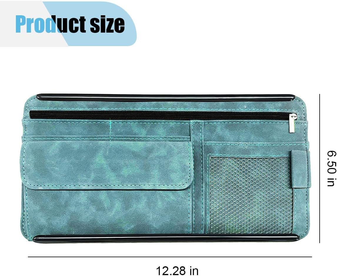 Suede Car Sun Visor Organizer with Multi-Pocket Net Zipper, Glasses Case, Sunglass Holder (Grey)
