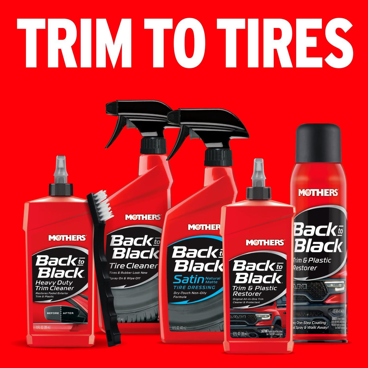 Mothers Back-to-Black Trim & Plastic Restorer, 10 oz. Aerosol — Removes Oxidation, Dirt & Wax Residue – Restores Faded Trim & Provides Long-Lasting Protection (06110)