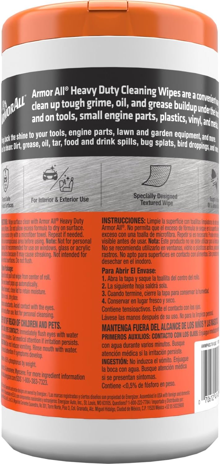 Armor All Heavy Duty Cleaning Wipes, Disposable Car Wipes (75 Count)