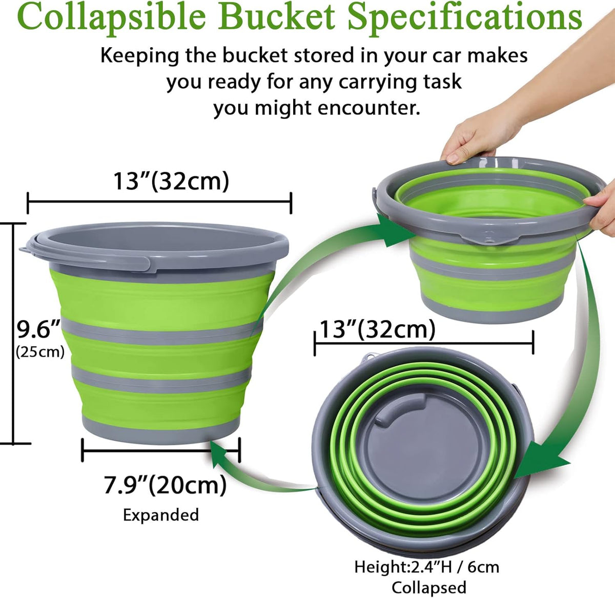 Collapsible Bucket with 3-in-1 Car Wash Mitt, Coral Velvet + Weave + Chenille Microfiber Glove Sponge, 10L (2.6 Gallon) Portable Folding Basin Pail for Household Cleaning