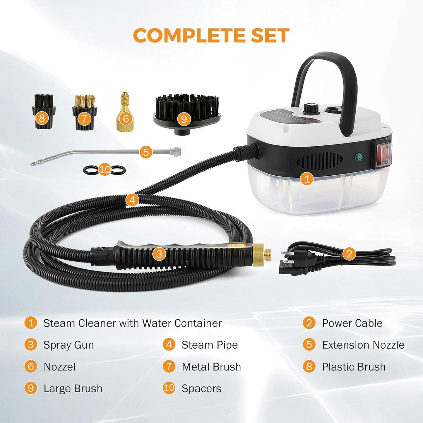 BEAMNOVA 2500W Car Steamer for Auto Detailing, High Pressure Handheld Steam Cleaner with Water Container, Portable Electric Steam Cleaning Machine