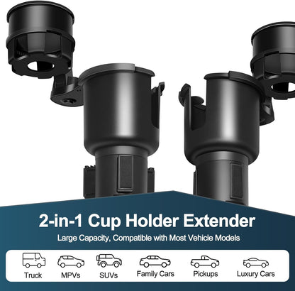JPart Car Cup Holder Expander, Cup Holder Expander, Cupholder Expander with Adjustable Extension Base and 360° Rotation Design, Fits Mugs, Cups, Large Water Bottles in 2.9"-3.8" (10-46oz), Black