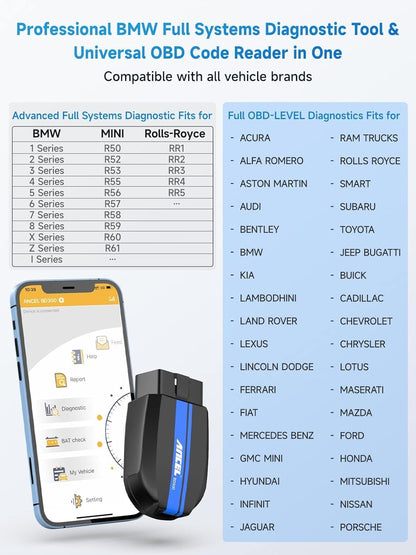 ANCEL BM700 PRO Fit for BMW Scanner - Battery Registration Tool, Code Reader for BMW/Mini/RR, Advanced OBD2 Scanner Auto V-I-N, Full System Diagnostic for BMW Scan Tool with All Reset Services (Blue)