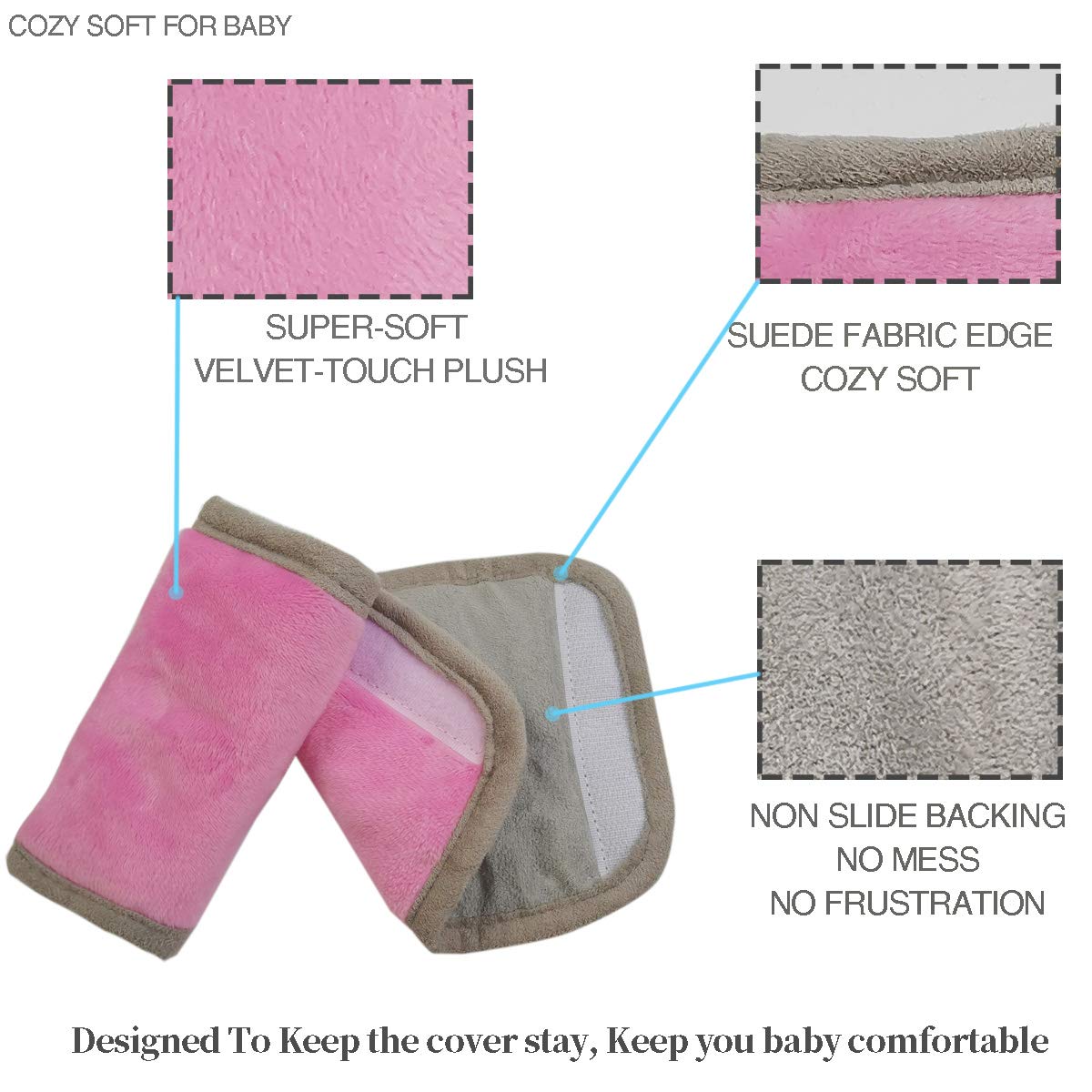 Car Seat Strap Covers for Baby Kids, Seat Belt Covers Strap Pads Cushion for boy Girl, Protect Neck and Shoulder rubbing, Anti-Slip Design, Universal for Stroller/Carrier/Pushchair Grey