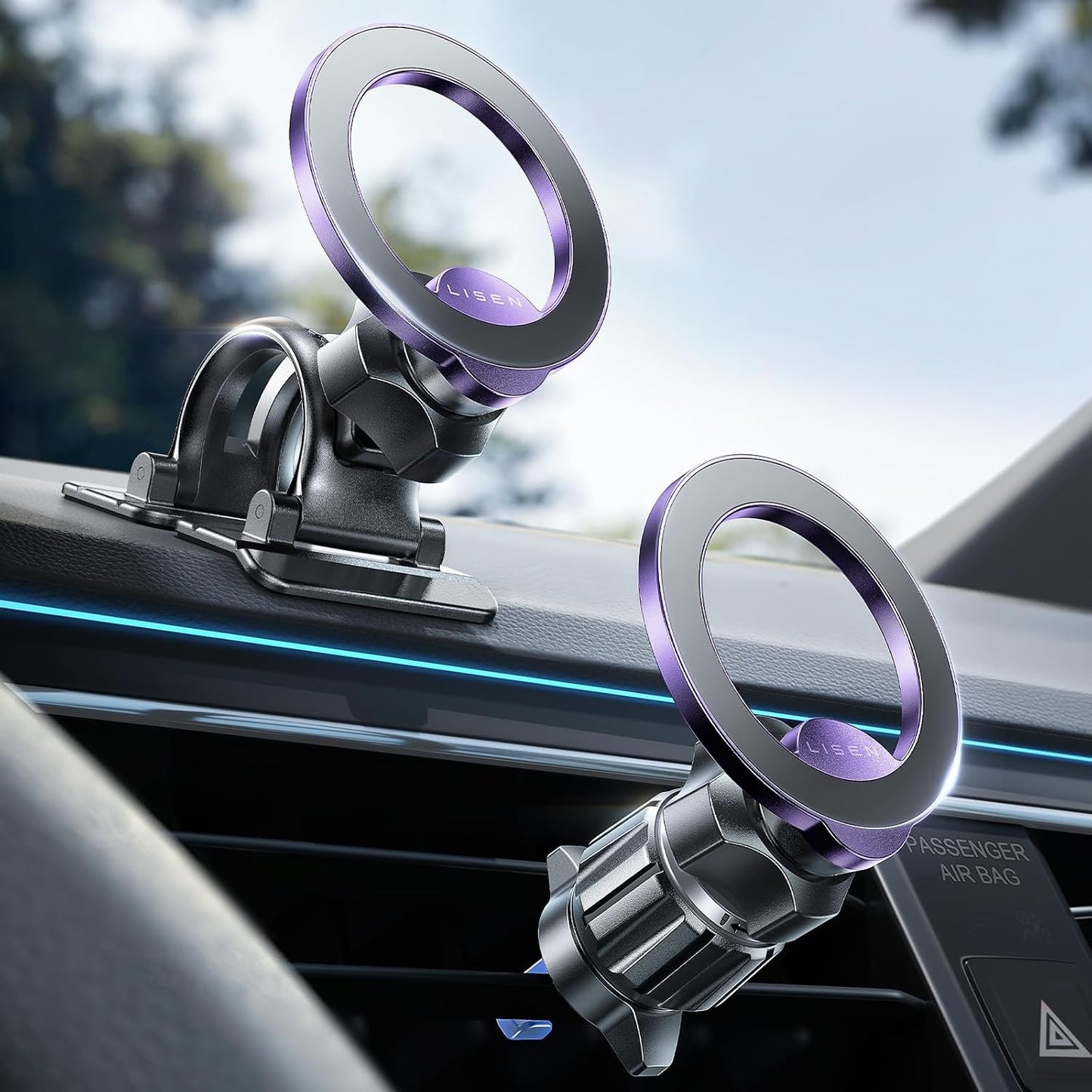 LISEN for MagSafe Car Phone Mount -Strong Magnets Magnetic Phone Holders for Your Car 2-in-1 Vent Dashboard Magnet Cell Phones Holder Mounts Car Accessories Gitfs for Men Women fit iPhone, Black | Dash Accents