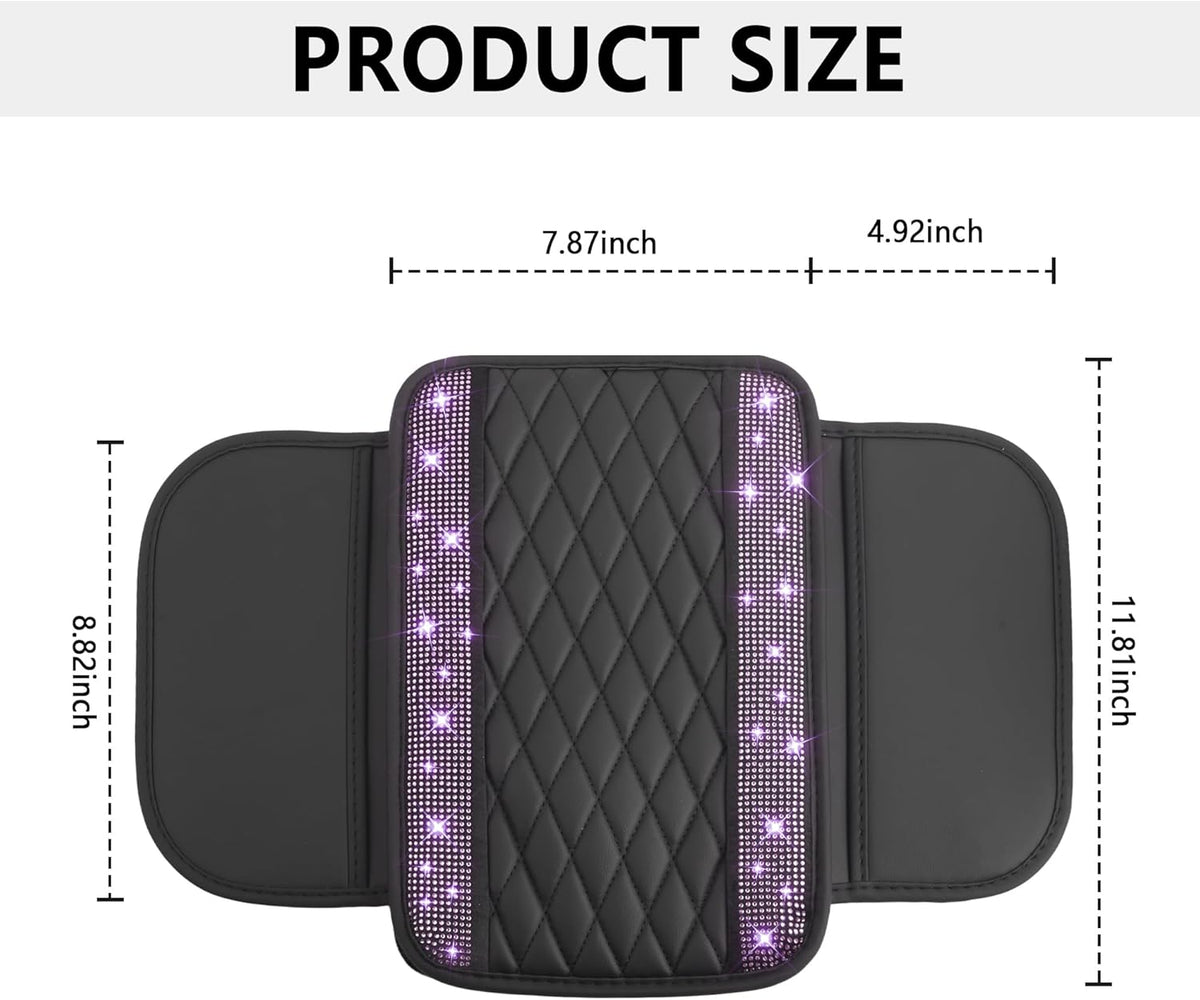 Stacool Upgraded Car Center Console Cover,Microfiber Leather Car Armrest Cover Cushion with 2 Storage Bags,Universal Car Armrest Storage Box (Black)